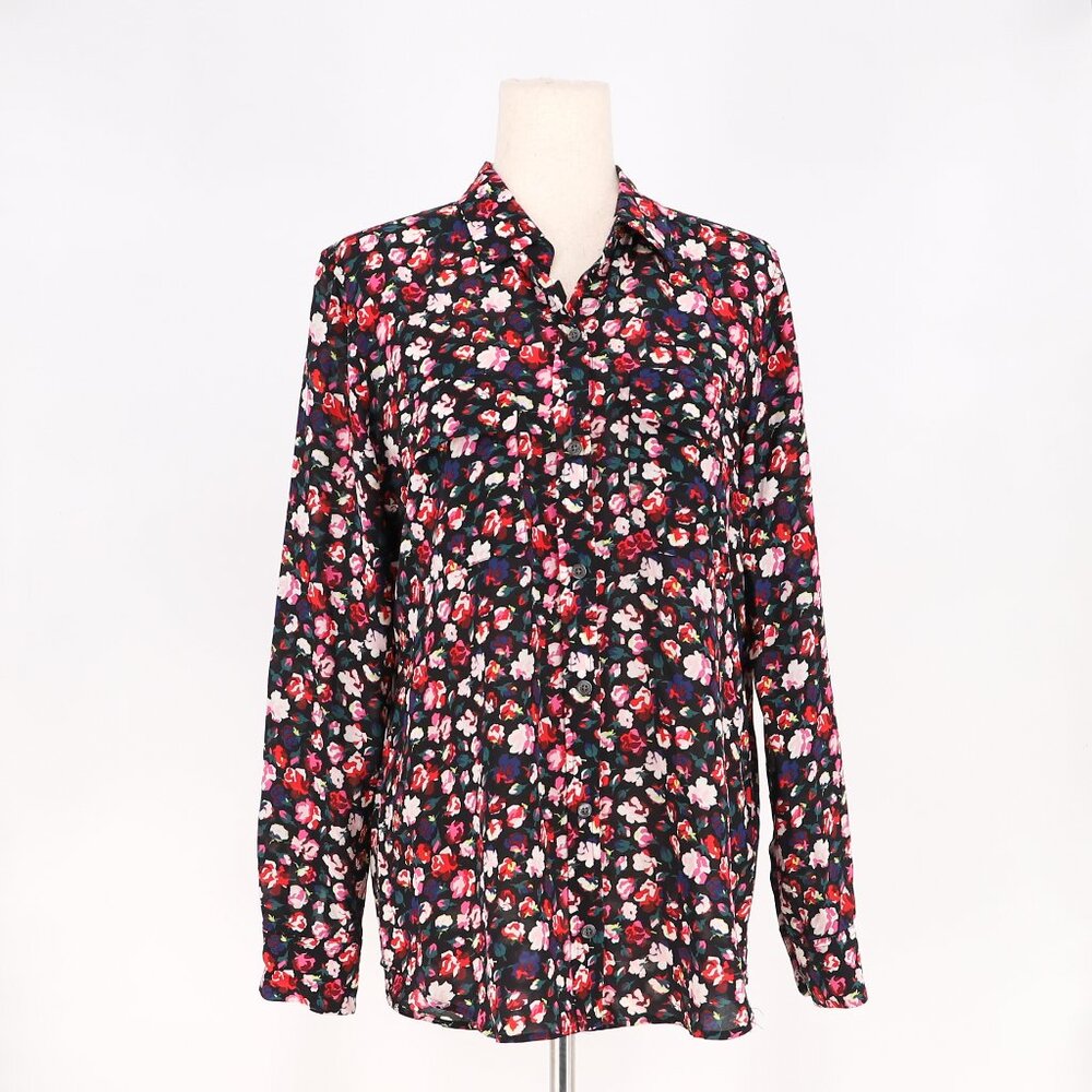 EQUIPMENT FEMME Slim Signature Floral Crepe Long Sleeve Blouse Top Size M
